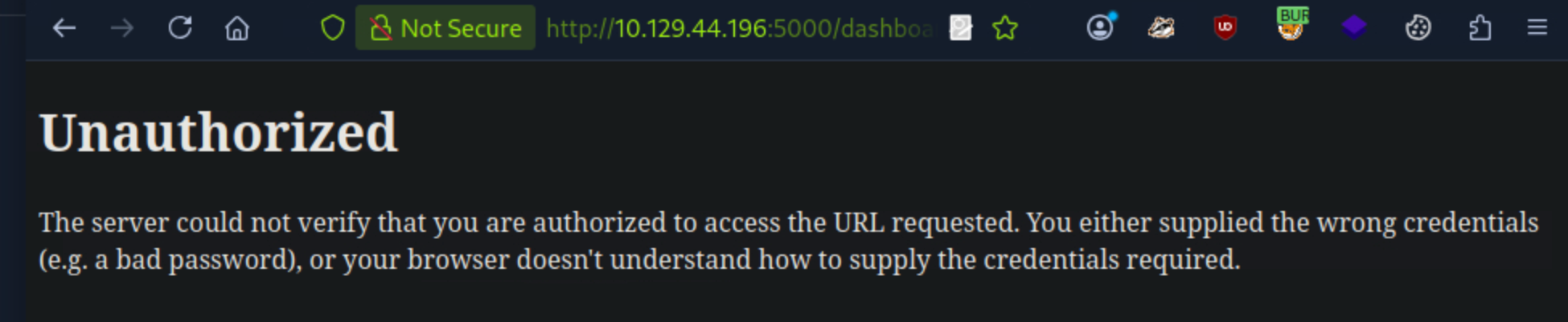 Dashboard Unauthorized
